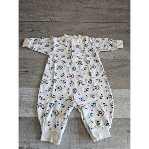 Vintage Sears Good News Romper Sleeper 3-6 Mo Blue Red Puppies Design 1980s